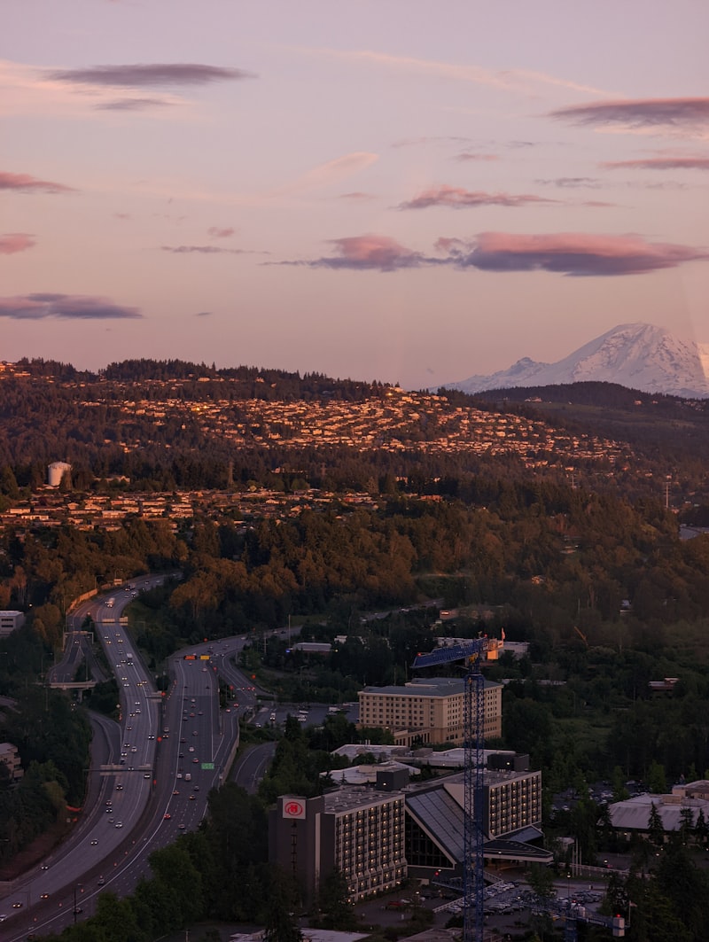 Bellevue Washington cityscape with mountains